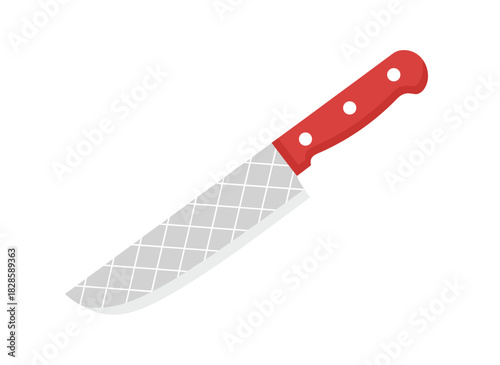A knife, a kitchen cutting tool with a metal blade and wooden handle, part of cutlery and kitchenware used for cooking and chopping; a flat vector illustration of the knife, isolated on a white