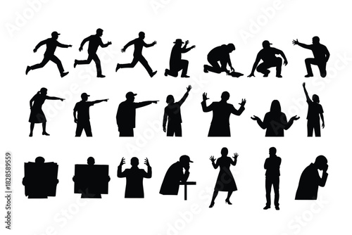Dynamic collection of diverse human silhouettes, perfect for crafting compelling visual narratives and enhancing digital storytelling projects with expressive poses and actions for engaging content