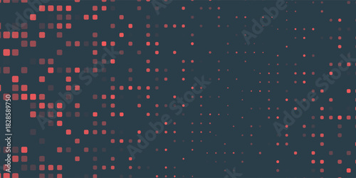 Vector Chequered Halftone Pattern Smooth Curved Border Red Blue Abstract Background. Checkered Rounded Square Dots Blur Texture Pop Art Design. Modern Half Tone Graphic Minimalist Art Wide Wallpaper