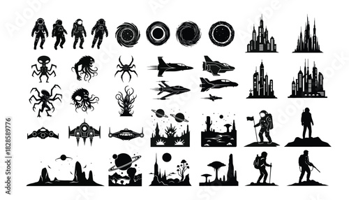 Crafting Tales of the Cosmos Storytelling Through Silhouette Icons of Space Exploration and Extraterrestrial Worlds