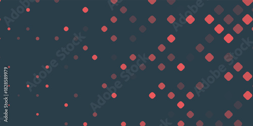 Vector Chequered Halftone Pattern Smooth Curved Border Red Blue Abstract Background. Checkered Rounded Square Dots Blur Texture Pop Art Design. Modern Half Tone Graphic Minimalist Art Wide Wallpaper