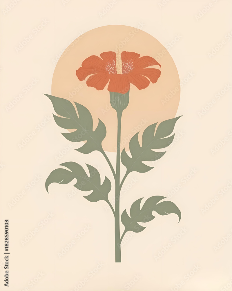 Obraz premium Single Red Flower Botanical Poster