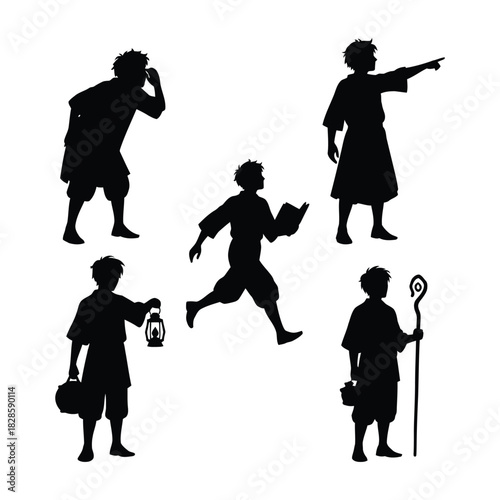 Silhouette Storytelling A Collection of Dynamic Figures Engaged in Narrative Actions, From Reading to Leading Adventures