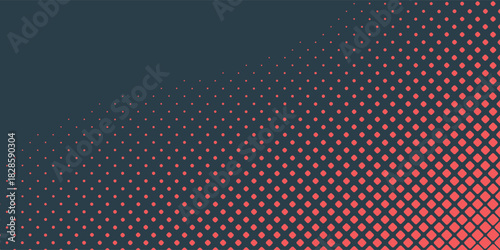 Vector Chequered Halftone Pattern Smooth Curved Border Red Blue Abstract Background. Checkered Rounded Square Dots Blur Texture Pop Art Design. Modern Half Tone Graphic Minimalist Art Wide Wallpaper