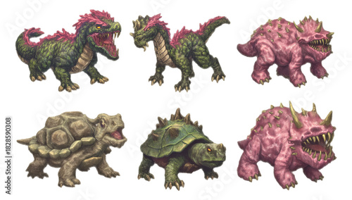 Vibrant Fantasy Illustration of Elemental Beasts with Electric Features