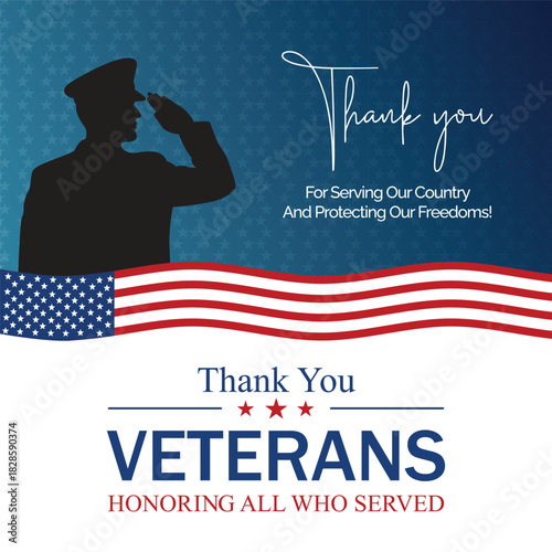 Patriotic thank you veterans design with red white and blue elements