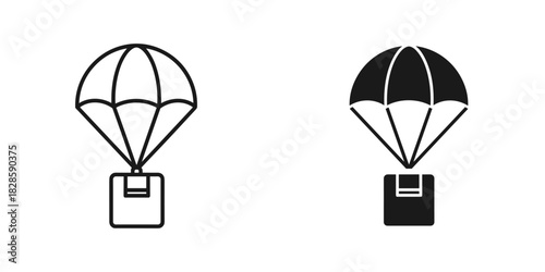 Fast delivery with parachute and box, swift shipping services, cargo transport, and express shipment icon