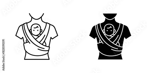 Modern baby carrier icon showing parent and infant in a comfortable sling for web and mobile designs