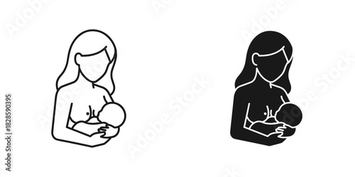 Elegant line art of a mother lovingly breastfeeding her baby, celebrating the bond of motherhood and nourishment
