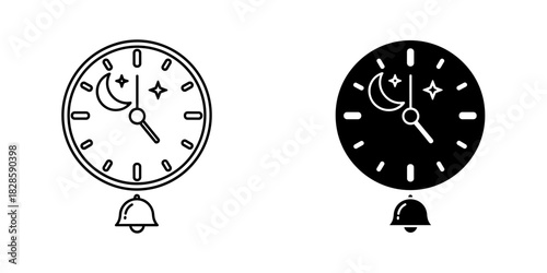 Dreamy bedtime bell ringing with moon and stars on modern alarm clock icon graphic symbols