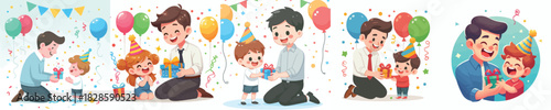 vector father giving new year gift to child