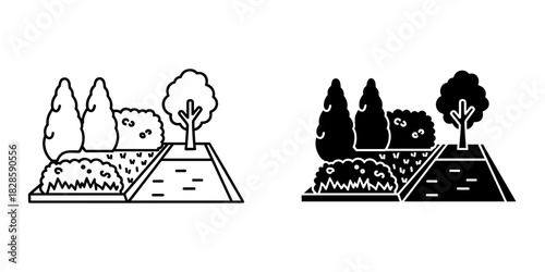 Create a beautiful outdoor garden with fresh plants and trees for a modern, peaceful backyard design