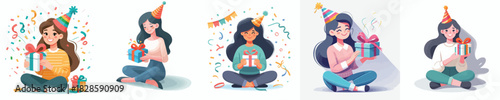 vector of a woman sit holding new year gift