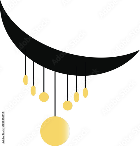 Golden christmas ball hanging in black rope and moon shaped decoration 