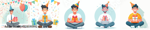 vector of a man sit holding new year gift