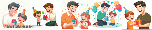 vector father giving new year gift to child