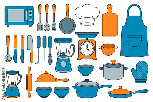 Kitchen Utensils and Cooking Equipment Vector Illustration for Culinary Design and Recipe Visuals Graphic Element Collection