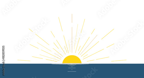Sunrise Over Ocean A Simple Vector Illustration with Golden Light and Serene Water Scenery