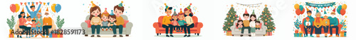 vector family gathered on the sofa celebrating new year