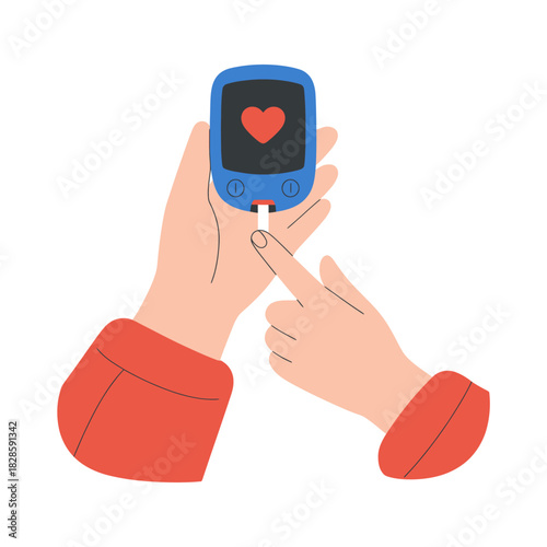 Blood Glucose Testing with a Digital Meter for Diabetes Management and Health Monitoring at Home with Finger Prick