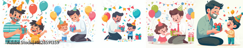 vector father giving new year gift to child