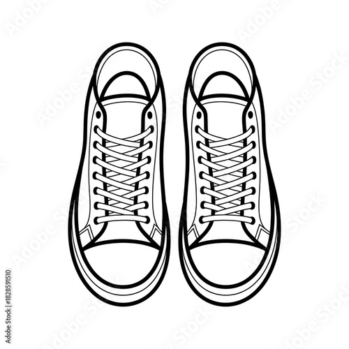 Two Canvas Sneakers in Black and White Line Art Illustration Ideal for Coloring Pages and Educational Purposes Featuring Laces and Minimalist Design