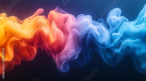 Abstract colorful gradient smoke wave flowing from warm to cool colors, dynamic digital art background