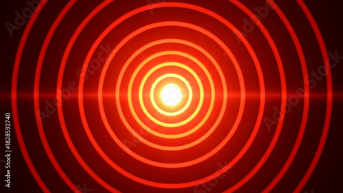 Red concentric circles emanating from a bright central light source with a horizontal lens flare effect