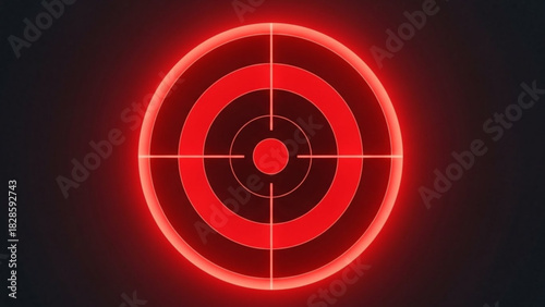 A red illuminated target with concentric circles and crosshairs on a dark gray background image