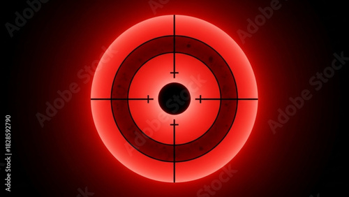 A glowing red target with crosshairs and concentric circles against a black background creates focus