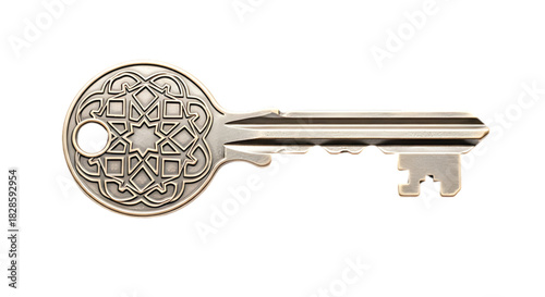 Intricate antique key with ornate circular head on a white background, symbolizing access and opportunity