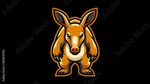Armadillo Character Mascot Illustration with Orange and Black Accents, Unique Animal Design