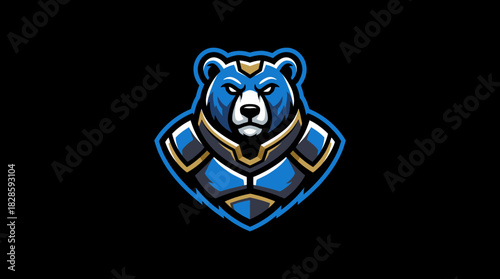 Mascot Bear Vector Illustration, Fierce Animal Logo Design, Blue and Gold Color Scheme