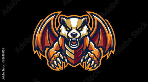 Mascot Logo featuring a Fierce Badger with Bat Wings for Sports or Gaming Teams
