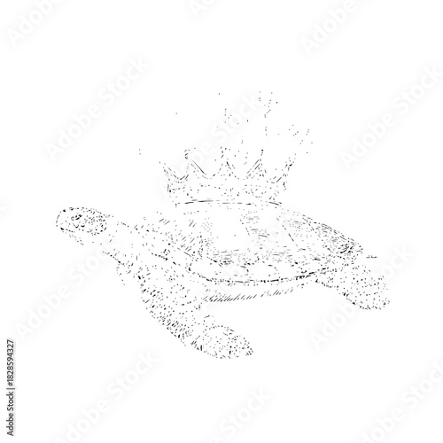 Sea turtle with crown, marine reptile, ocean wildlife, underwater animal, sea creature, turtle art