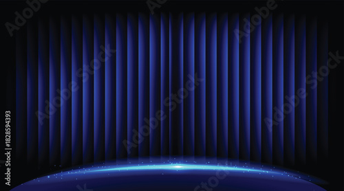 Grand Award Ceremony Background with Dramatic Stage Lighting and Elegant Blue Curtains