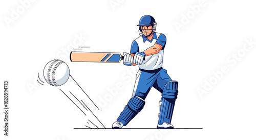 A cricketer poised to strike a cricket ball with his bat