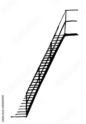 Dramatic perspective of a stark, sketched staircase climbing upwards; evokes themes of ascension, challenge, and minimalist design, originally created as vector art