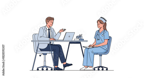 Medical Professionals Collaborating A Doctor and Nurse Discussing Patient Care and Medical Records