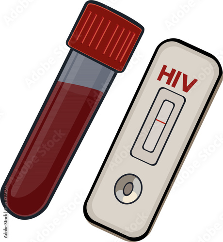 Worlds Aids Day- HIV Blood Test Tube and Rapid Test Kit Illustration -Detailed vector illustration of an HIV rapid test kit and a blood sample tube. Suitable for medical & awareness campaigns