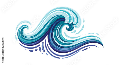 Dynamic blue ocean wave cresting with spray and motion