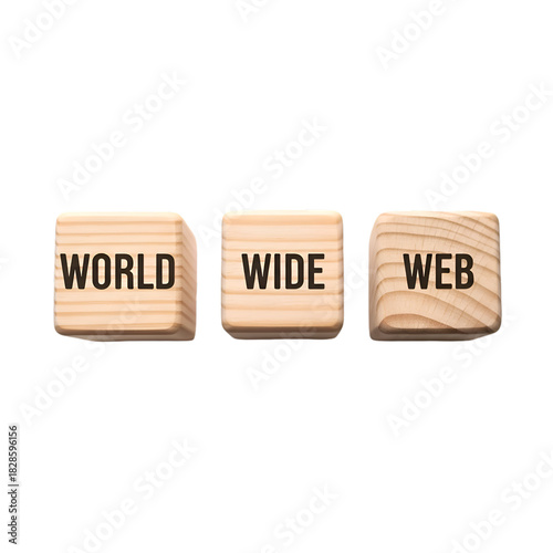 Wooden blocks spelling out world wide web isolated on transparent background