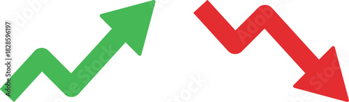Trend icon. Upward and downward arrow graph symbol. Finance data UI sign. Opposing red downward and green upward trend arrows. Business growth pictogram on Transparent Background
