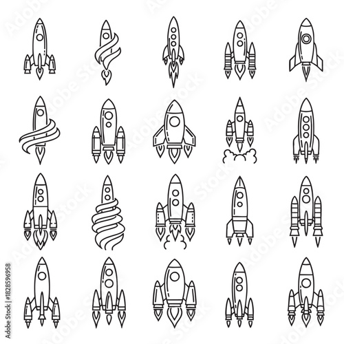 Illustration of a space rocket flying up with rocket exhaust and flames