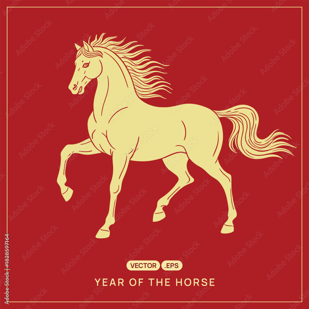 Fototapeta premium Elegant Golden Horse Design for Lunar New Year Zodiac Animal