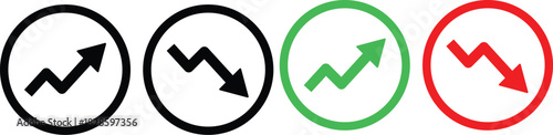 Trend icon. Upward and downward arrow graph symbol. Finance data UI sign. Opposing red downward and green upward trend arrows. Business growth pictogram on Transparent Background
