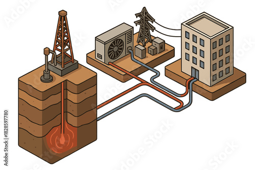 Geothermal energy extraction and heat supply system for a commercial building