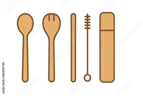 Reusable wooden cutlery set for sustainable dining and zero waste lifestyle