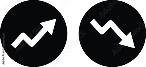 Trend icon. Upward and downward arrow graph symbol. Finance data UI sign. Opposing red downward and green upward trend arrows. Business growth pictogram on Transparent Background
