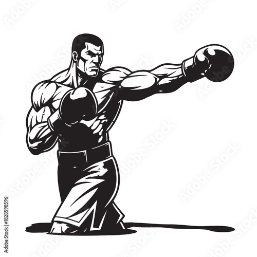 Vector art of muscular boxer in boxing gloves ready to fight